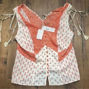 REBECCA TAYLOR Silk Block Print Mix Tank in Women Size Large NEW